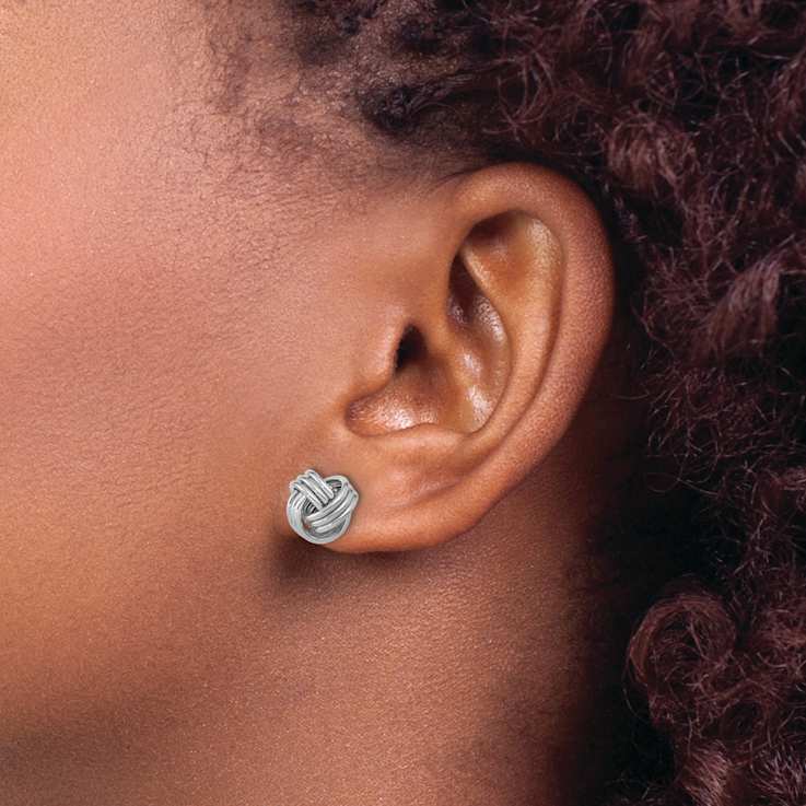 Rhodium Over 14k White Gold Polished 10mm Triple Love Knot Stud Earrings