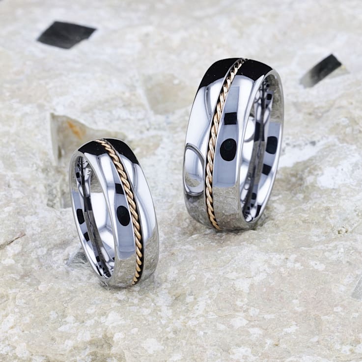 GOLDWYN Braided 14k Gold Inlay Domed Tungsten Ring 8mm