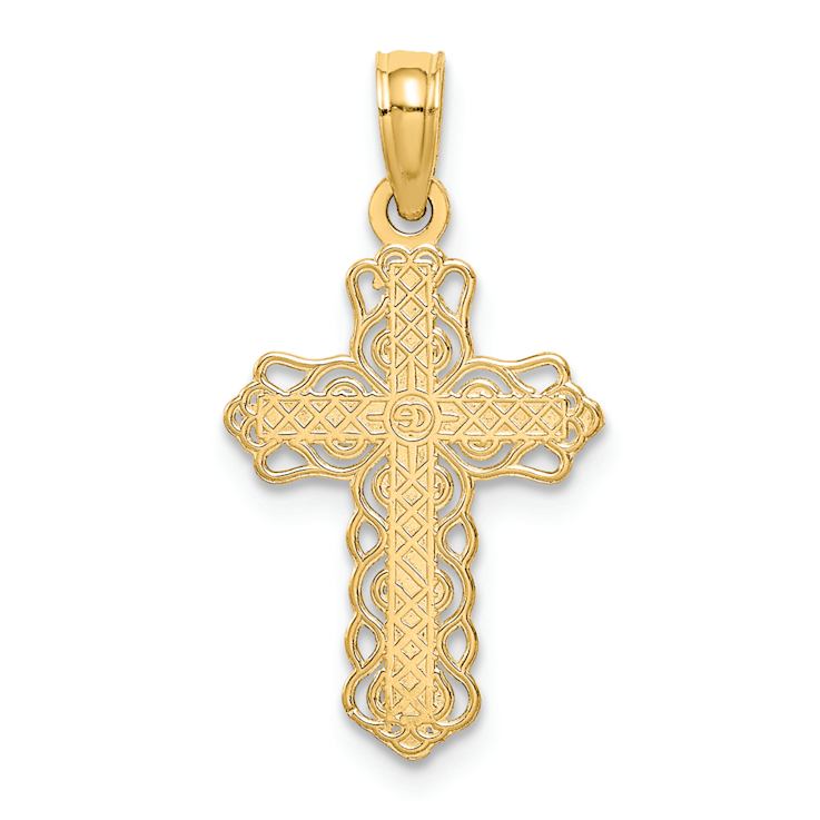 14k Yellow Gold Budded Cross Charm