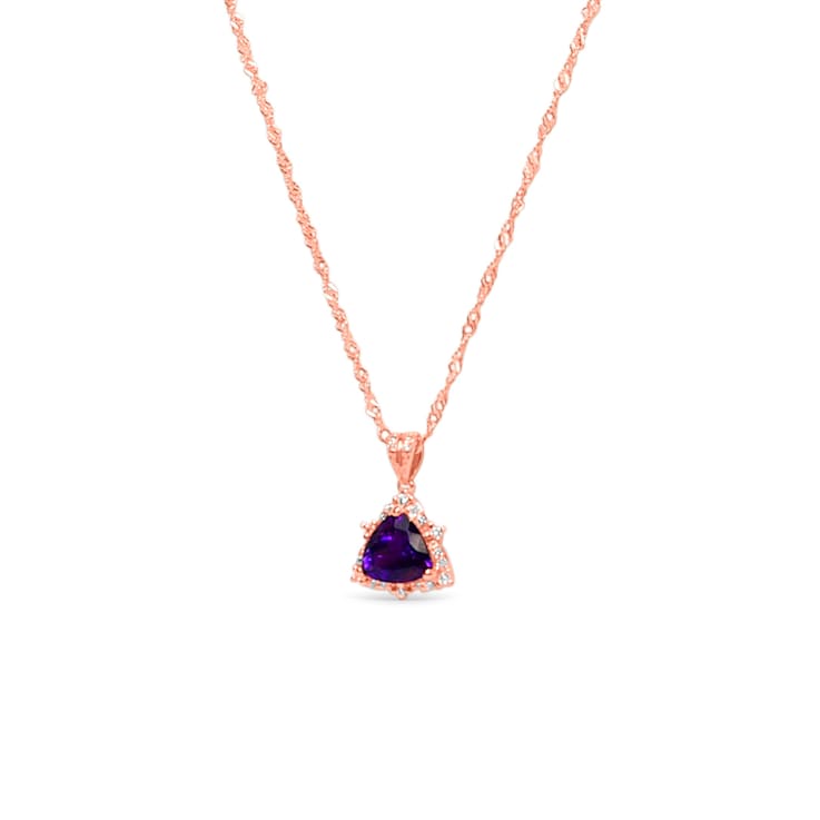Trillion Amethyst and Cubic Zirconia 18K Rose Gold Over Sterling Silver
Pendant with chain, 2.59ctw