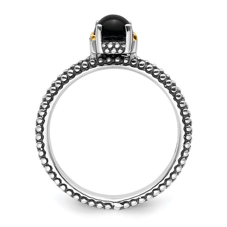 14K Yellow Gold Over Sterling Silver Stackable Expressions Onyx Antiqued Ring