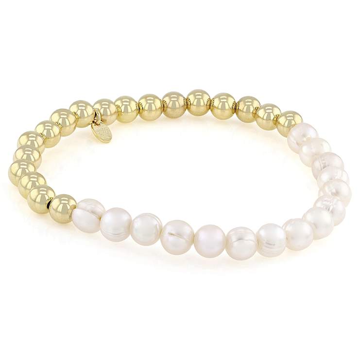 Freshwater Pearl Stretch Bracelet In 18K Gold Over Bronze