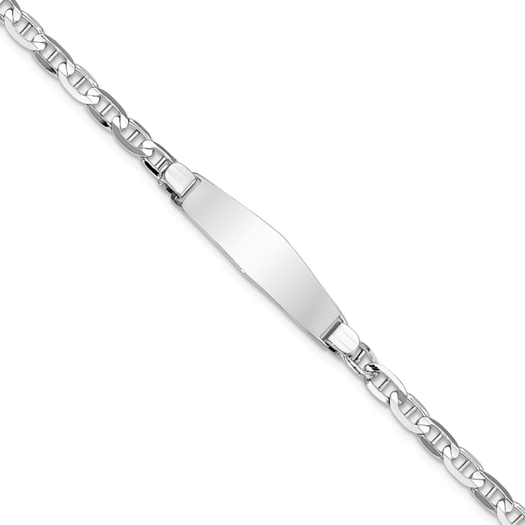 Rhodium Over 14k White Gold Soft Diamond Shape Mariner Link ID Bracelet