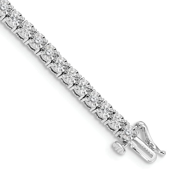 Rhodium Over 14k White Gold Illusion Setting Diamond Bracelet