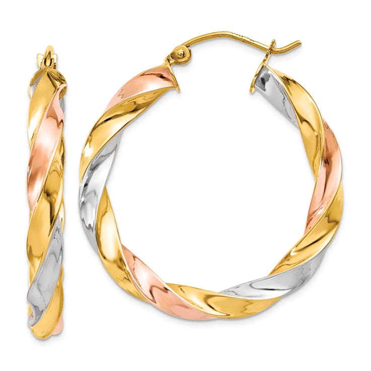14k Tri-color Gold 1 5/16" Light Twisted Hoop Earrings