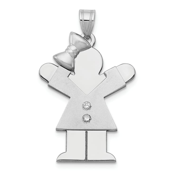 Rhodium Over 14k White Gold Satin Diamond Kid with Bow Pendant
