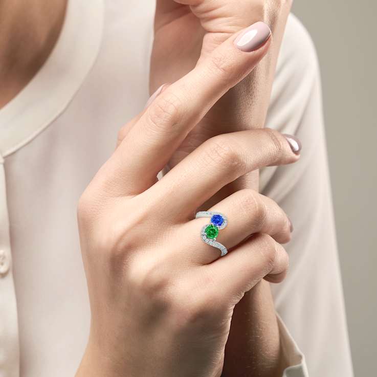 14K White Gold Tsavorite and Tanzanite Ring 1.05 ctw