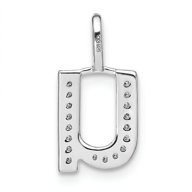 14K White Gold Diamond Lower Case Letter U Initial Pendant