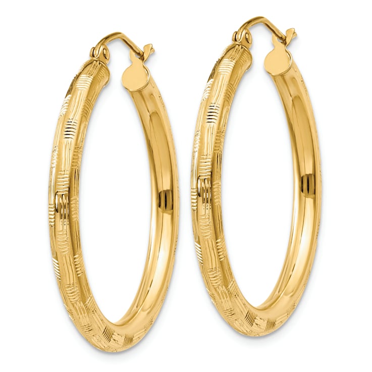 14k Yellow Gold 1 3/16" Diamond-cut Hoop Earrings