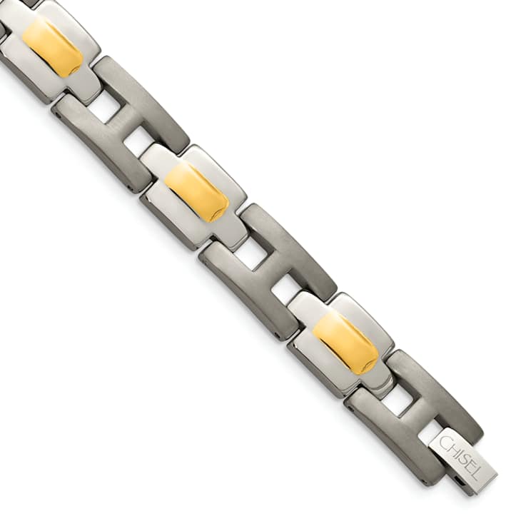 Titanium Brushed and Polished Yellow IP-Plated Bracelet