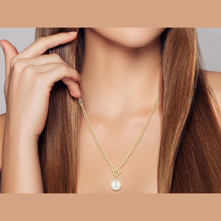 Freshwater Pearl Paperclip Chain Toggle Necklace In 14K Gold Over
Sterling Silver 18 Inch