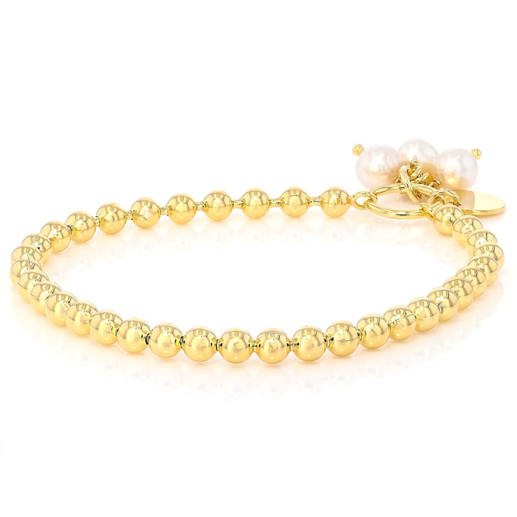 Cultured Freshwater Pearl And Bead Stretch Bracelet In 18K Gold Over
Bronze 7mm