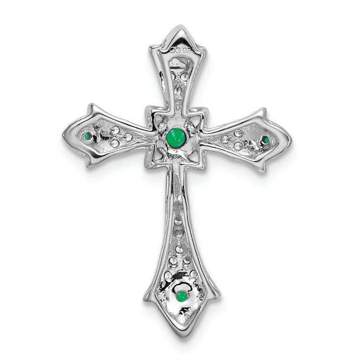 Rhodium Over 14k White Gold Emerald and Diamond Fleur de Lis Cross Chain
Slide Pendant