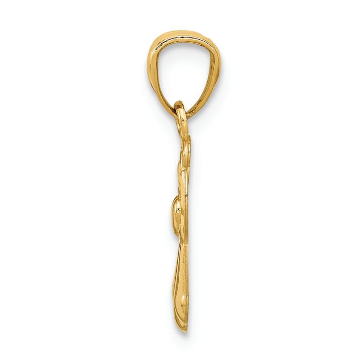 14k Yellow Gold Polished, Diamond-Cut and Textured Angel Pendant