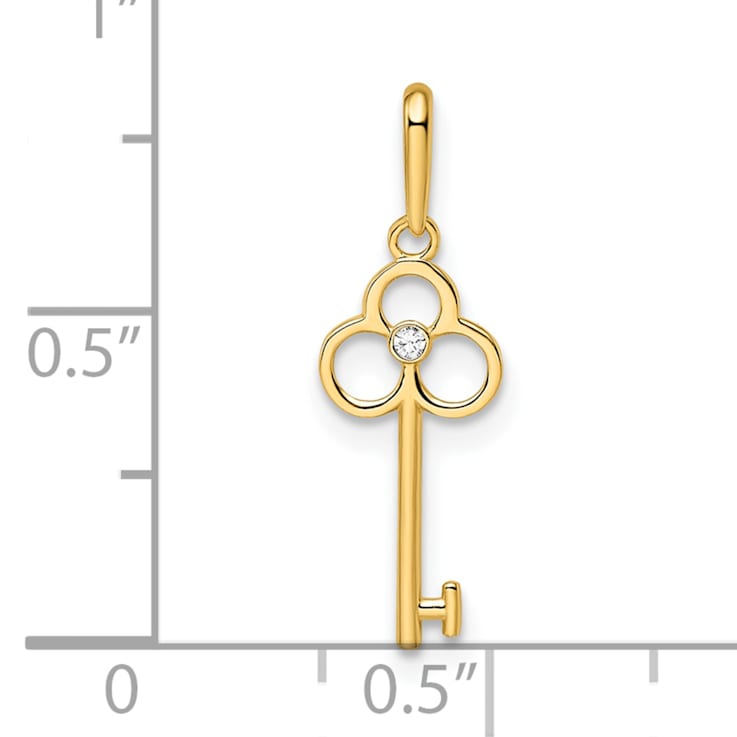 14K Yellow Gold Cubic Zirconia Key Pendant