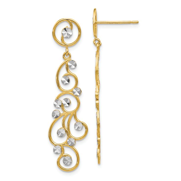 14k Two-tone Diamond-cut Filigree Dangle Earrings