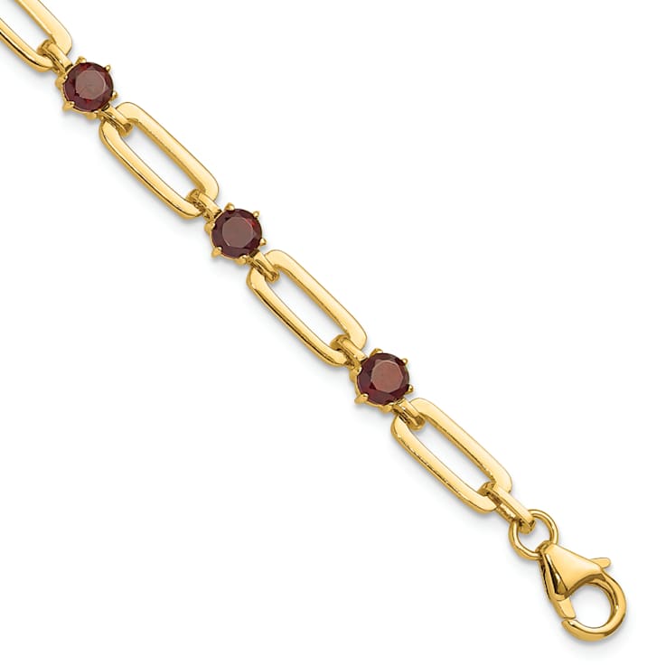 Sterling Silver Gold-tone 5mm 4.05ctw Garnet Paperclip Chain Bracelet