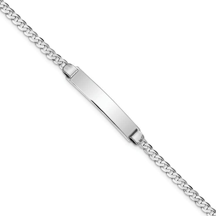 Rhodium Over 14k White Gold Flat Curb Link ID Bracelet