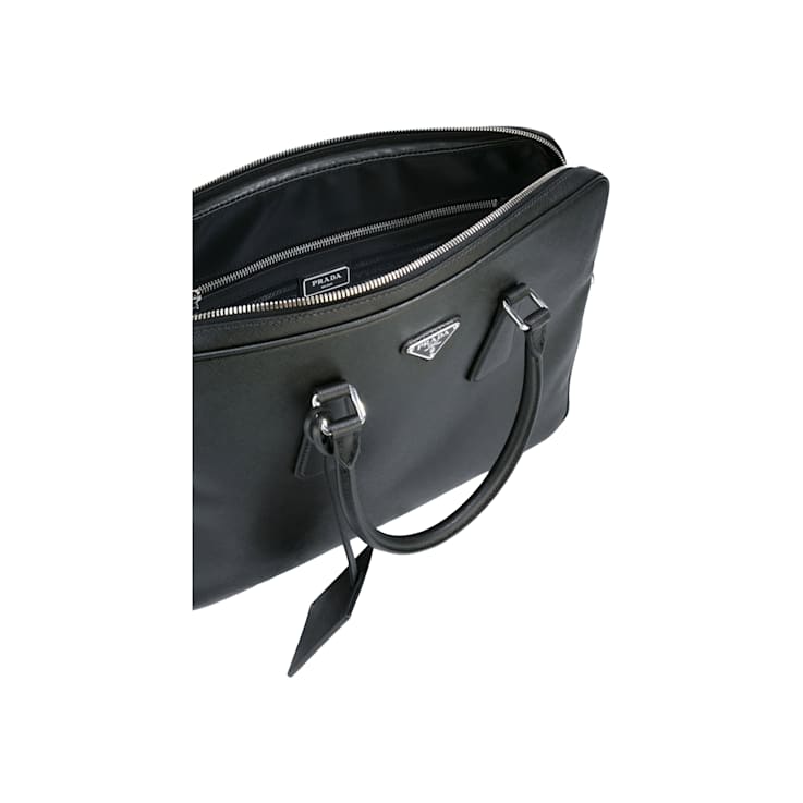 Prada Black Leather Top Zipper Briefcase