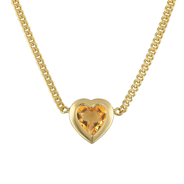 14K Yellow Gold Over Sterling Silver Citrine Heart Curb Chain Necklace .8ctw