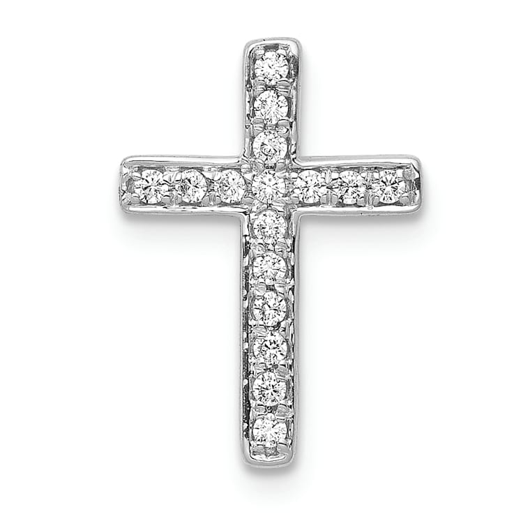 Rhodium Over 14K White Gold 1/6ct. Diamond Latin Cross Chain Slide