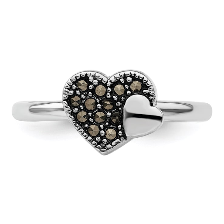 Rhodium Over Sterling Silver Stackable Expressions Marcasite Heart Ring