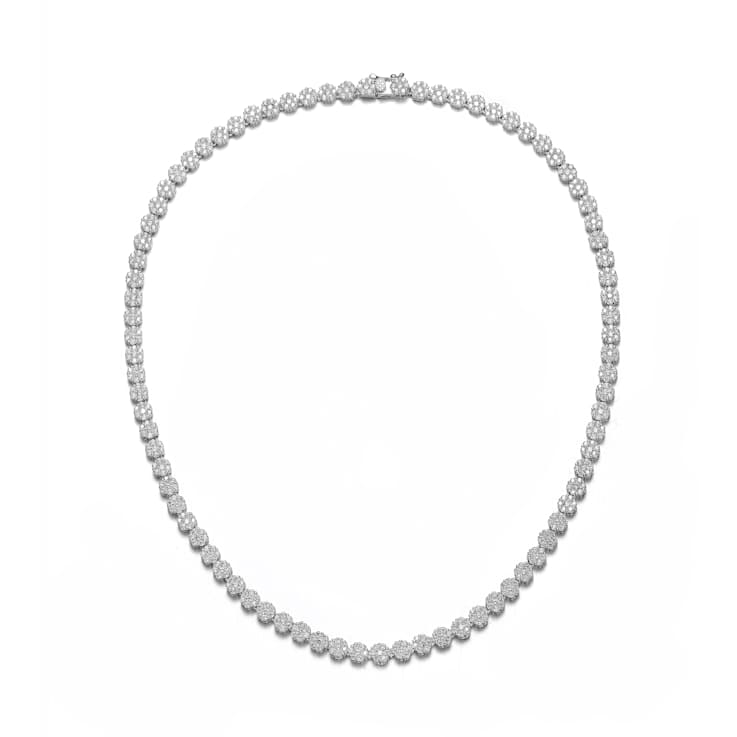 CZ Flower Station Tennis Necklace In Sterling Silver 16 Inch