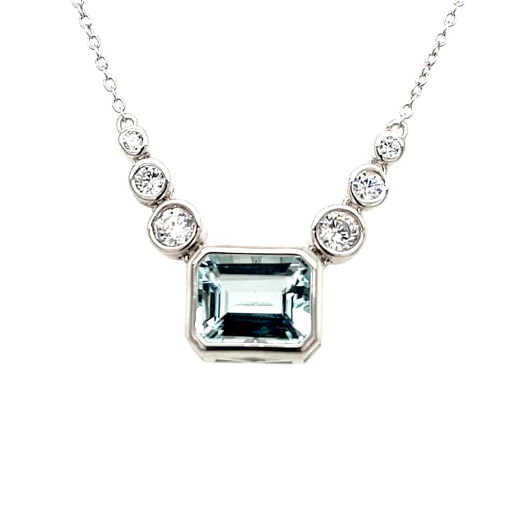 Rectangular Octagonal Aquamarine Rhodium Over Sterling Silver Necklace, 3.75ctw