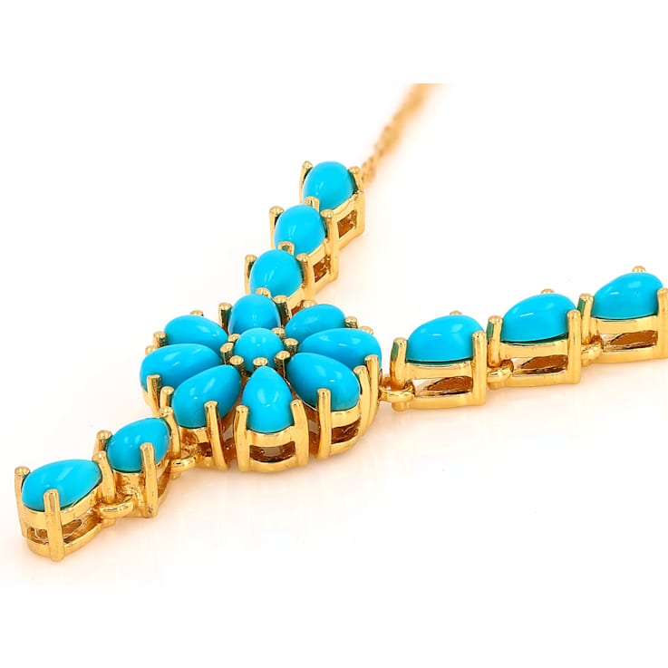 Turquoise Pear And Round Statement Necklace In 18K Gold Over Sterling Silver