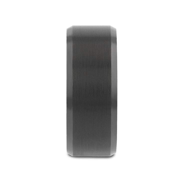 ELISE Black Tungsten Ring with Polished Beveled Edges and Brush Finished
Center 10mm