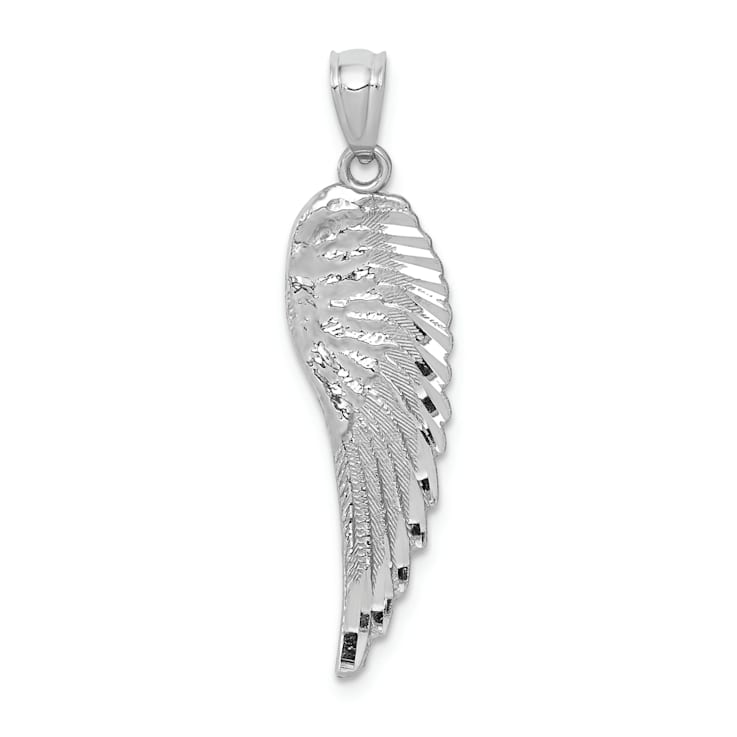 Rhodium Over 14k White Gold Polished and Textured Angel Wing Pendant
