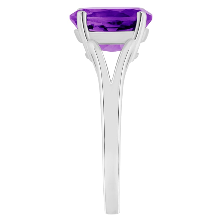 10x8mm Oval Amethyst Rhodium Over Sterling Silver Ring