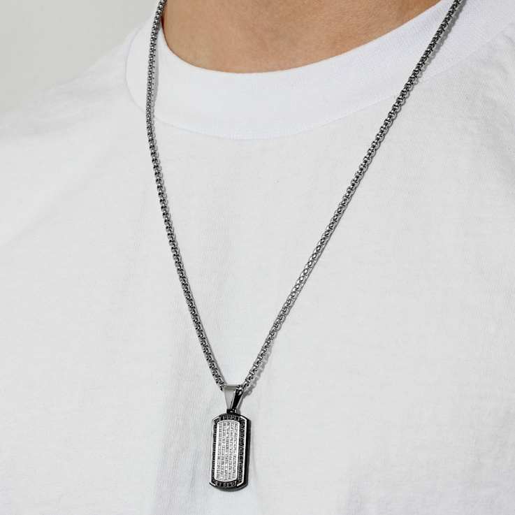 Robert Alton Men's Dog Tag Pendant With Chain In Ion-Plated Stainless
Steel 0.37ctw