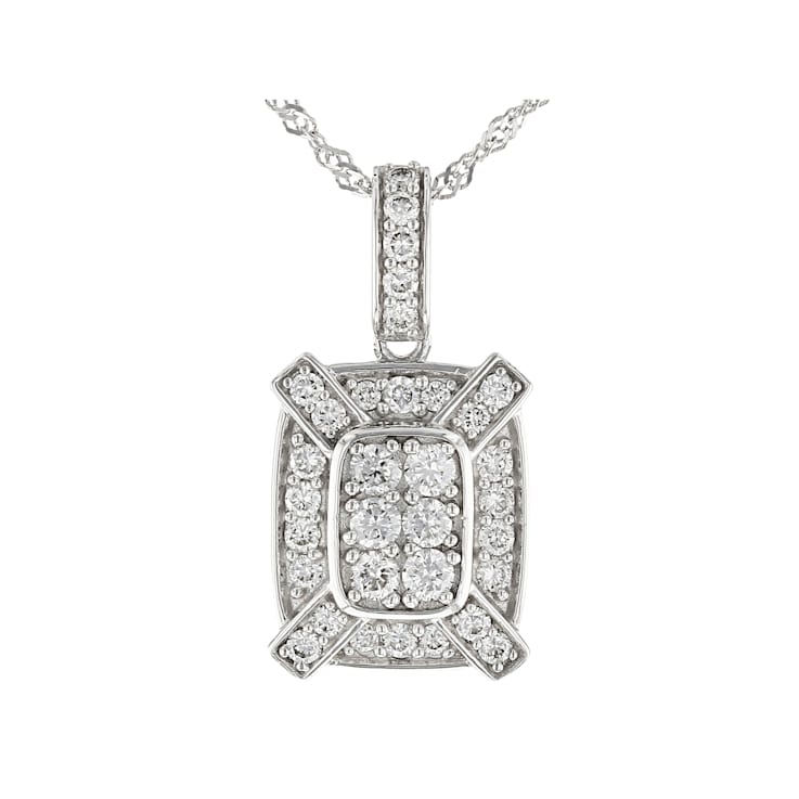 White Lab-Grown Diamond 14K White Gold Cluster Pendant With Chain 0.47ctw