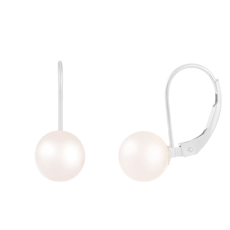14k White Gold Leverback 7-8mm Freshwater Pearl Earrings