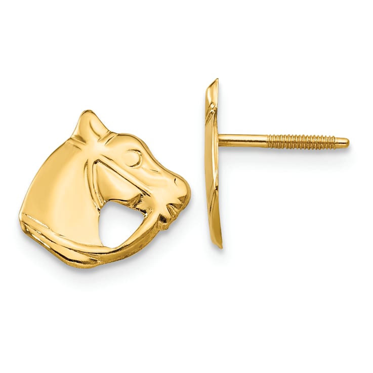 14K Yellow Gold Horse Head Earrings