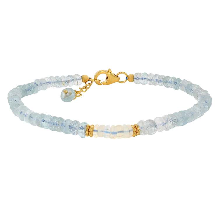 Opal And Aquamarine Beaded Bracelet In 18K Gold Over Sterling Silver