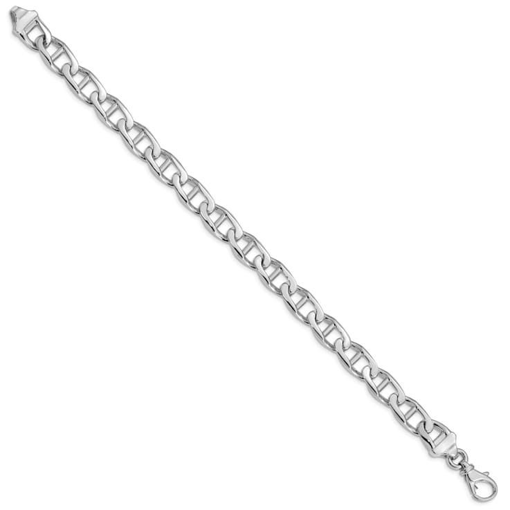 Rhodium Over 14k White Gold 9mm Hand-polished Mariner Link Bracelet