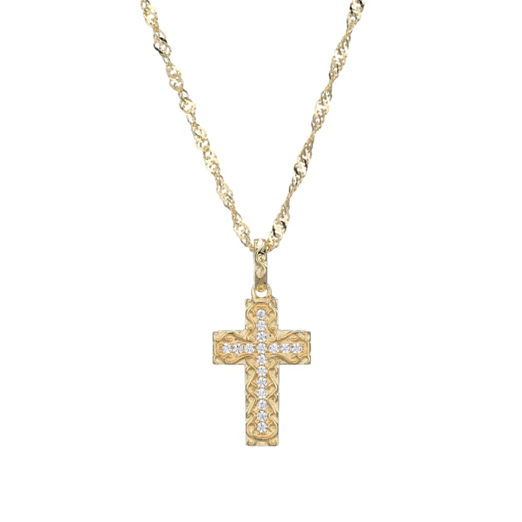 White Cubic Zirconia 18k Yellow Gold Over Sterling Silver Cross Pendant
With Chain 0.25ctw