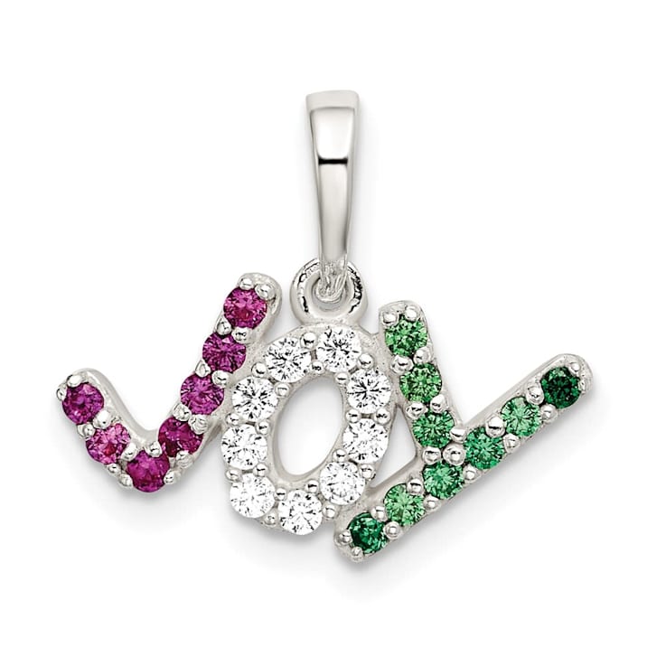 Sterling Silver Polished Red, White and Green CZ Joy Pendant