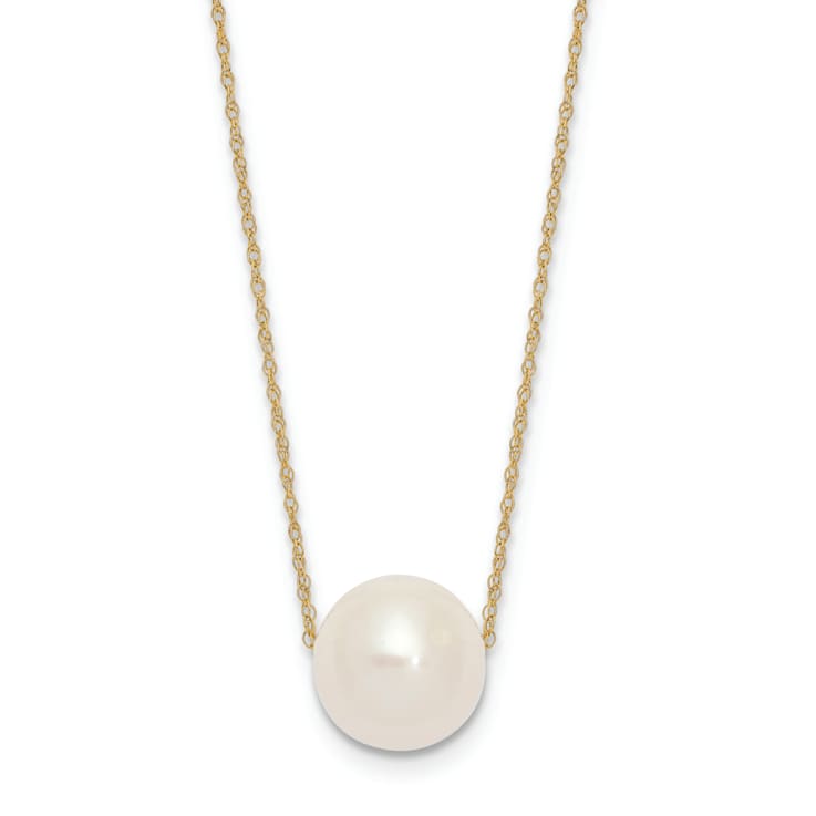 14K Yellow Gold 10-11mm Round White Fresh Water Cultured Pearl Rope Necklace