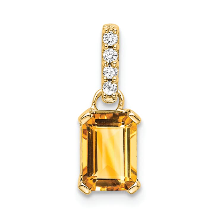 10k Yellow Gold 1 ctw Citrine and Accent Diamond Pendant
