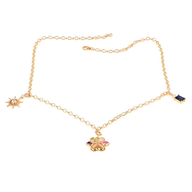 Multi-stone Paw Print Pendant Dog Mom Charm Pendant Gold Over Silver
Charm Pendant  Necklace