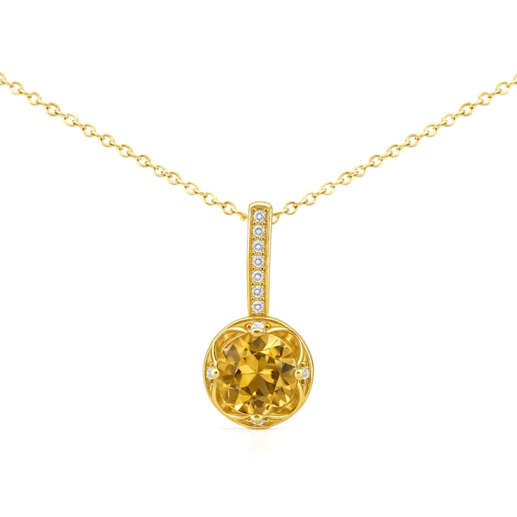 Natural Yellow Citirine 14 K Gold Round Shape Over Sterling Silver
Pendant with Chain