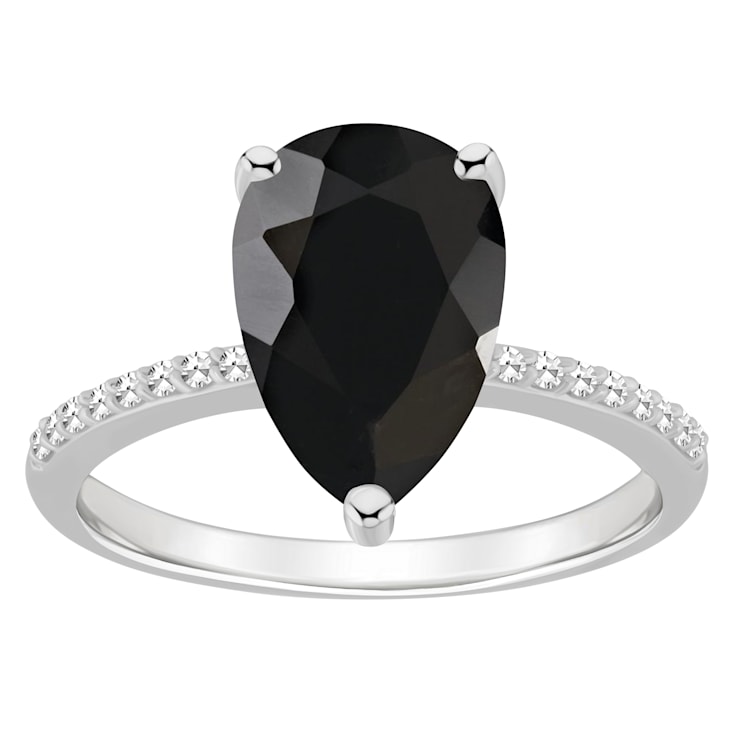 12x8mm Pear Shape Black Onyx and 1/10 ctw Diamond Rhodium Over Sterling
Silver Ring