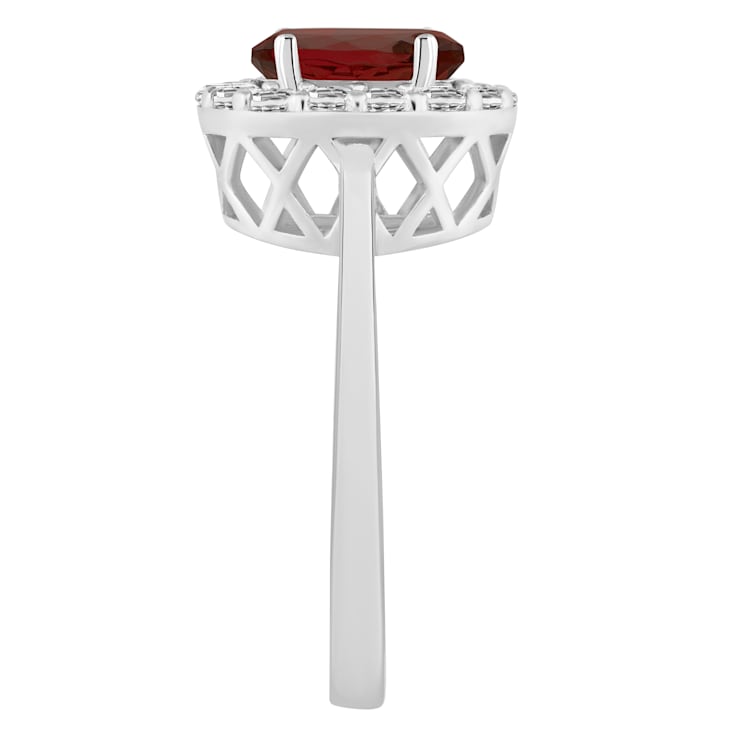 8x6mm Oval Garnet And White Topaz Accents Rhodium Over Sterling Silver
Halo Ring