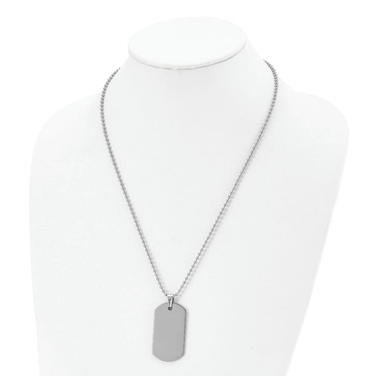 Tungsten Polished Dog Tag Pendant with 22 Inch Ball Chain