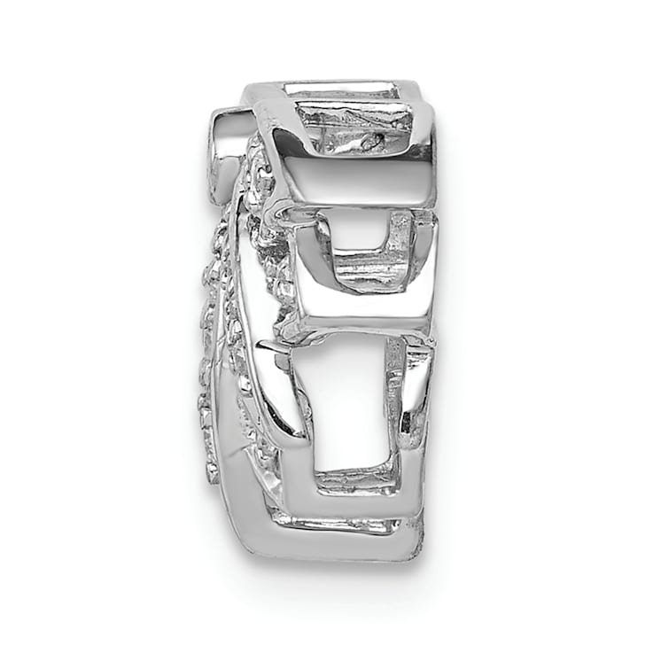 Rhodium Over 14k White Gold Diamond Lotus Flower Chain Slide Pendant