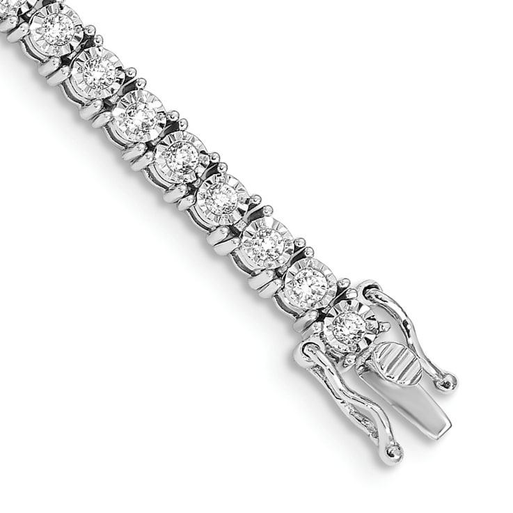 Rhodium Over 14k White Gold Illusion Setting Diamond Bracelet