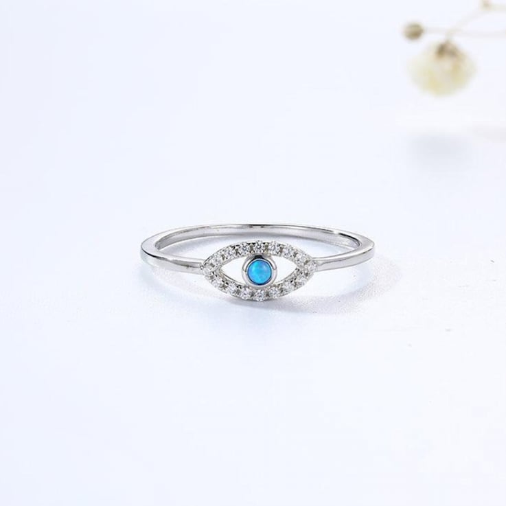 Blue Lab Created Opal and White CZ Ring Rhodium Over Sterling Silver
Evil Eye Jewelry